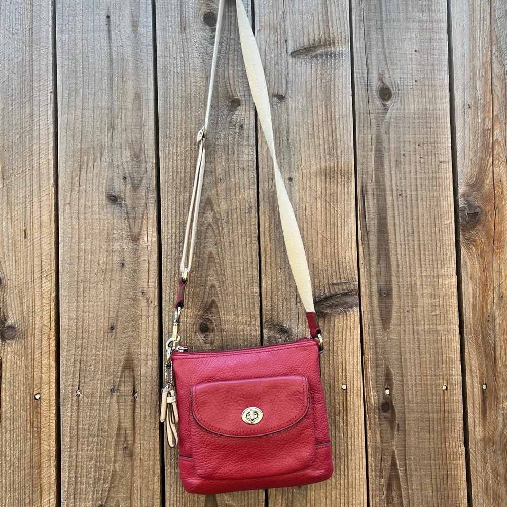 Coach Park F49170 Red Pebbled Leather Swingback Small Crossbody Shoulder Bag